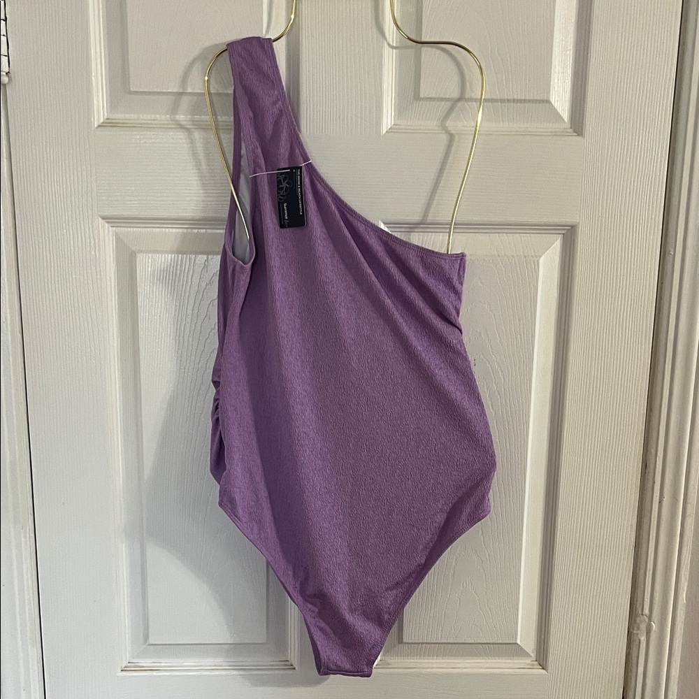 One-Shoulder Maternity Swimsuit in Purple - Picture 6 of 8